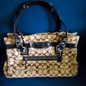 Coach Signature - brown patent leather and brown canvas. Nice condition.